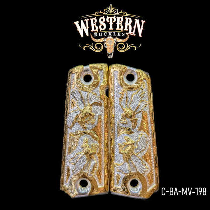 Rooster Custom Grips for the Colt 1911 Full-Size — 24K Gold-Plated