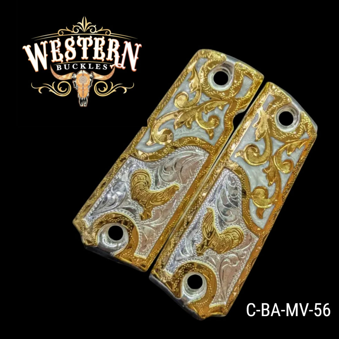 Rooster Grips for Colt 1911 Full-Size — 24K Gold &amp; Silver Plating
