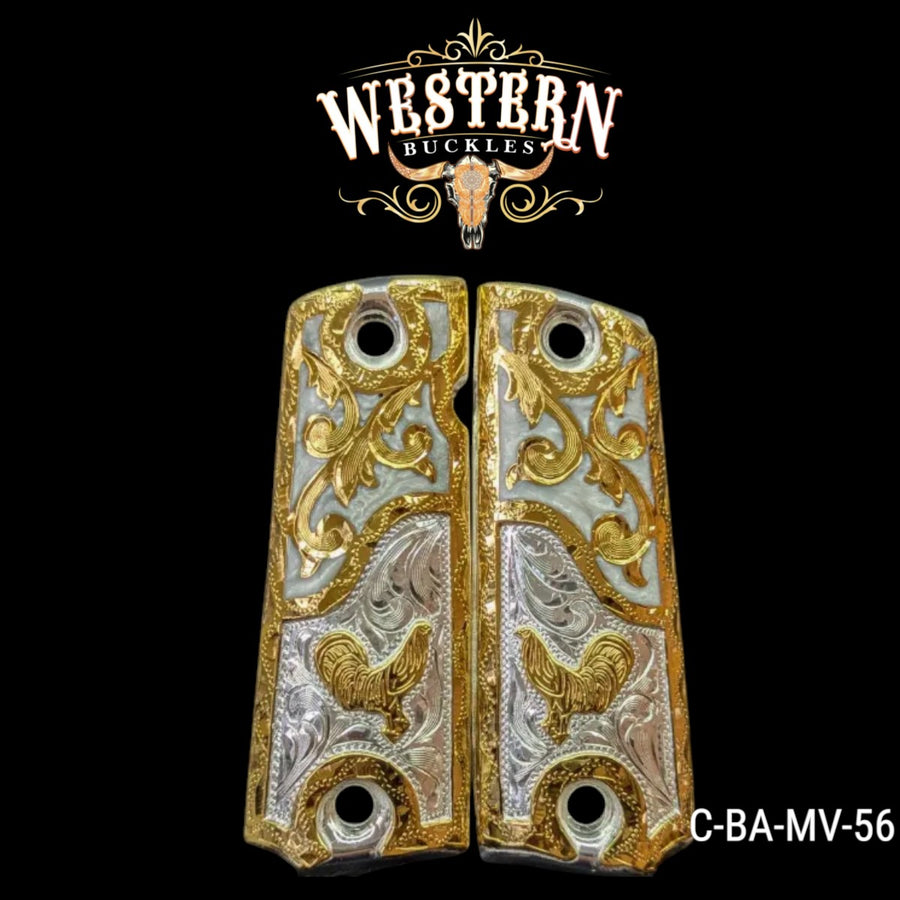 Rooster Grips for Colt 1911 Full-Size — 24K Gold & Silver Plating