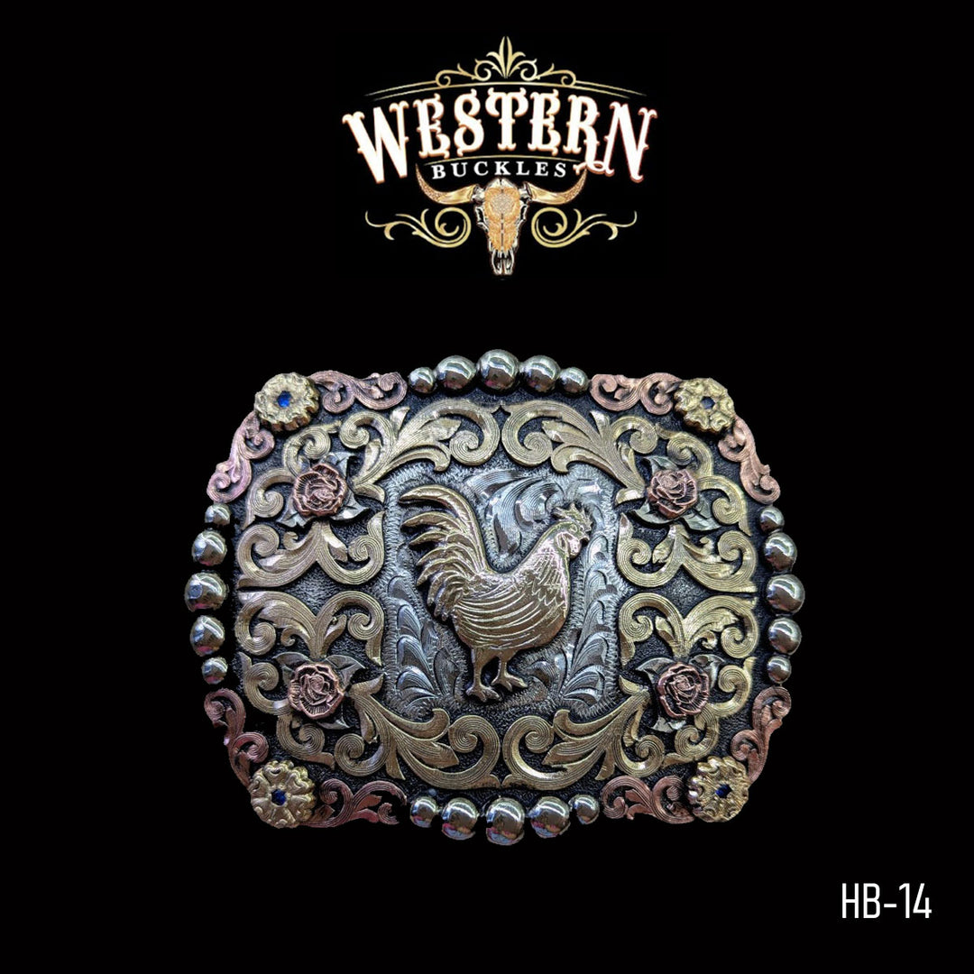 Rooster Trophy Belt Buckle -Gold, Silver, Rose Gold-The Western Buckles