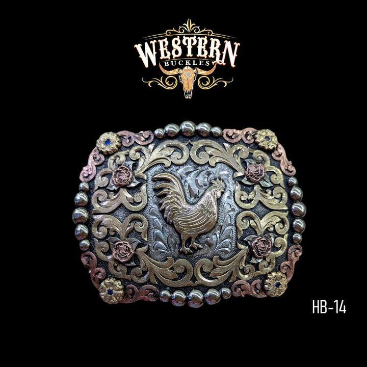 Rooster Trophy Belt Buckle -Gold, Silver, Rose Gold-The Western Buckles