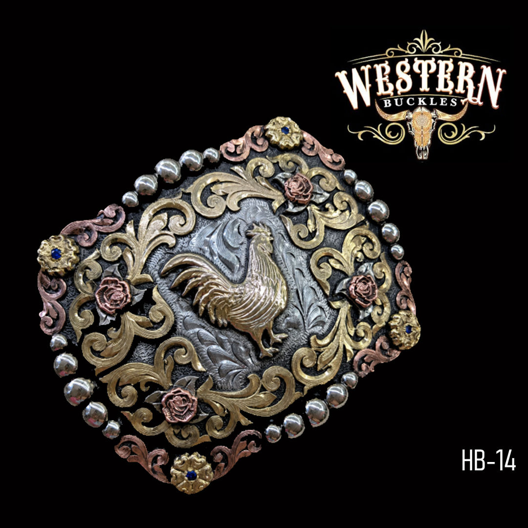 Rooster Trophy Belt Buckle · Brass, German Silver &amp; Copper-The Western Buckles