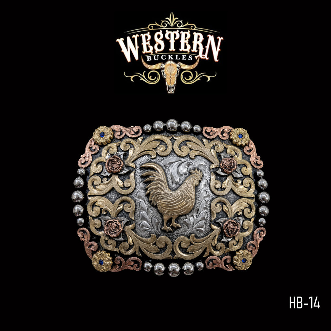 Rooster Trophy Belt Buckle · Brass, German Silver &amp; Copper-The Western Buckles