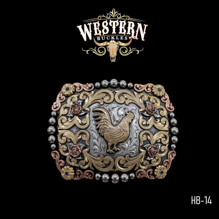 Rooster Trophy Belt Buckle · Brass, German Silver &amp; Copper-The Western Buckles