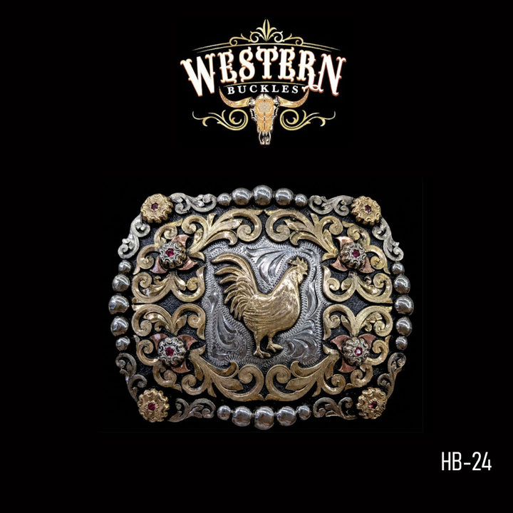 Rooster Trophy Belt Buckle · German Silver &amp; Copper-The Western Buckles