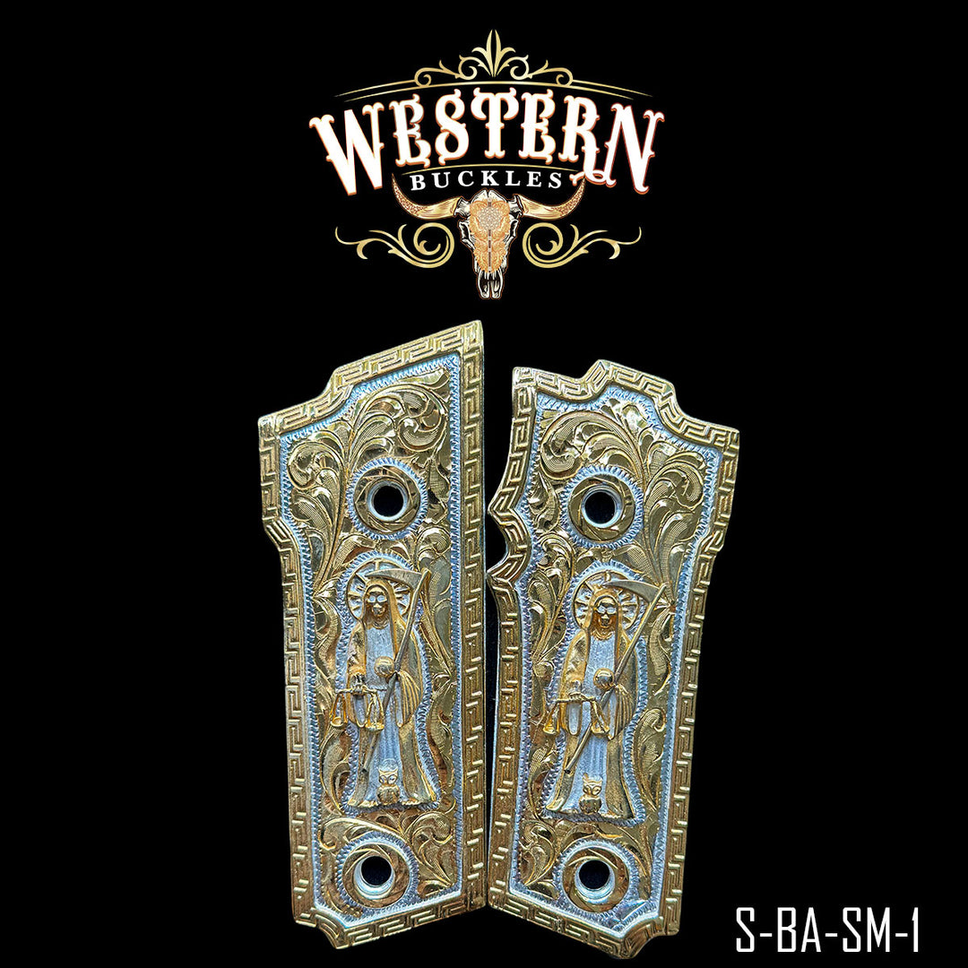 Santa Muerte Gun Grips — Hand-Engraved | Handcrafted by Western Buckles | SKU S-BA-SM-1