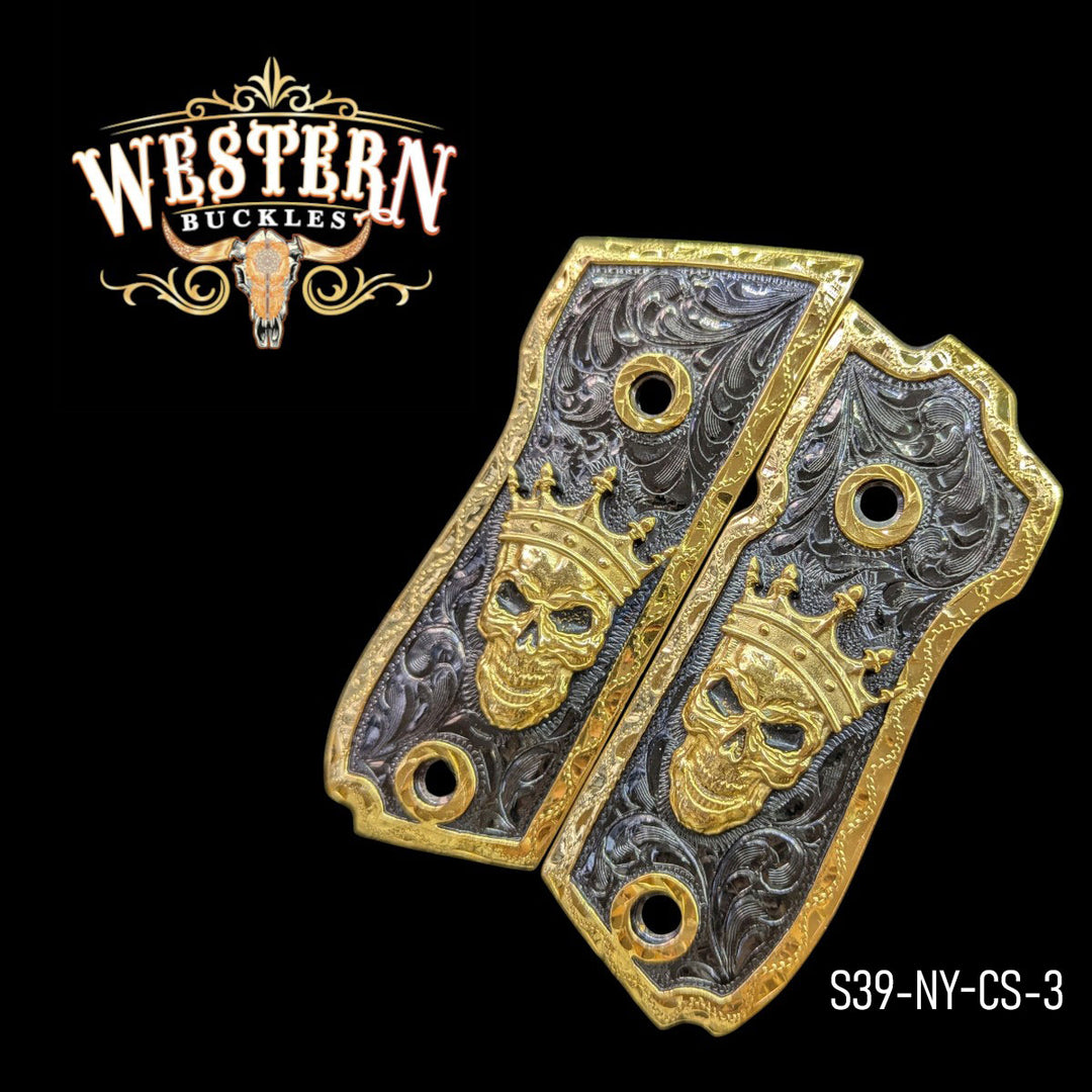 Skull Custom Grips for the Smith &amp; Wesson Model 39 — 24K Gold-Plated &amp; Black Nickel