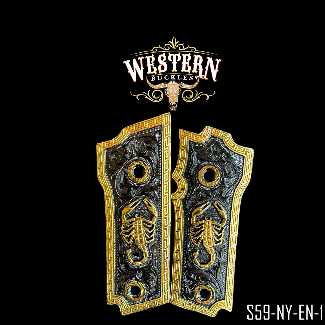 Scorpion Cachas — 24K Gold Plated | Handcrafted by Western Buckles | SKU S59-NY-EN-1