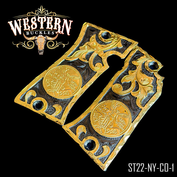 Star Centenario Cachas — Detail View | Western Buckles Handcrafted | SKU ST22-NY-CO-1