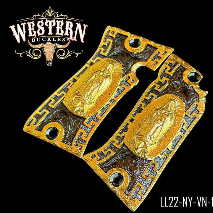 Star Virgin of Guadalupe Gun Grips — Detail View | Western Buckles Handcrafted | SKU ST22-NY-VN-1