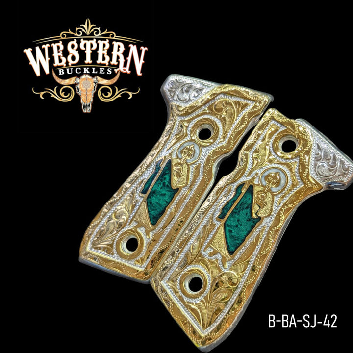 San Judas Custom Grips for Beretta 92FS — 24K Gold-Plated &amp; Silver-Plated with Artisan Resin