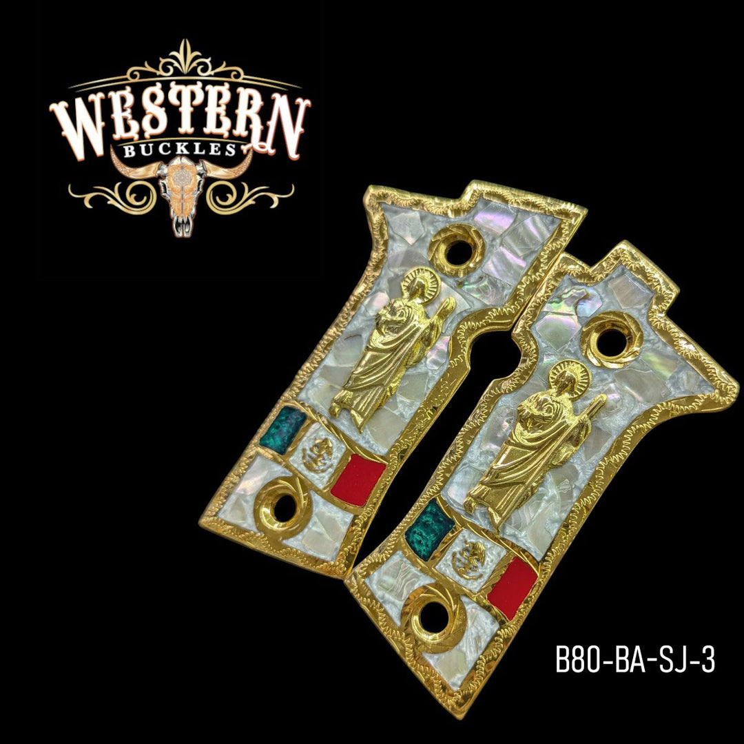 San Judas Custom Grips for the Beretta 80X — 24K Gold-Plated &amp; Silver-Plated