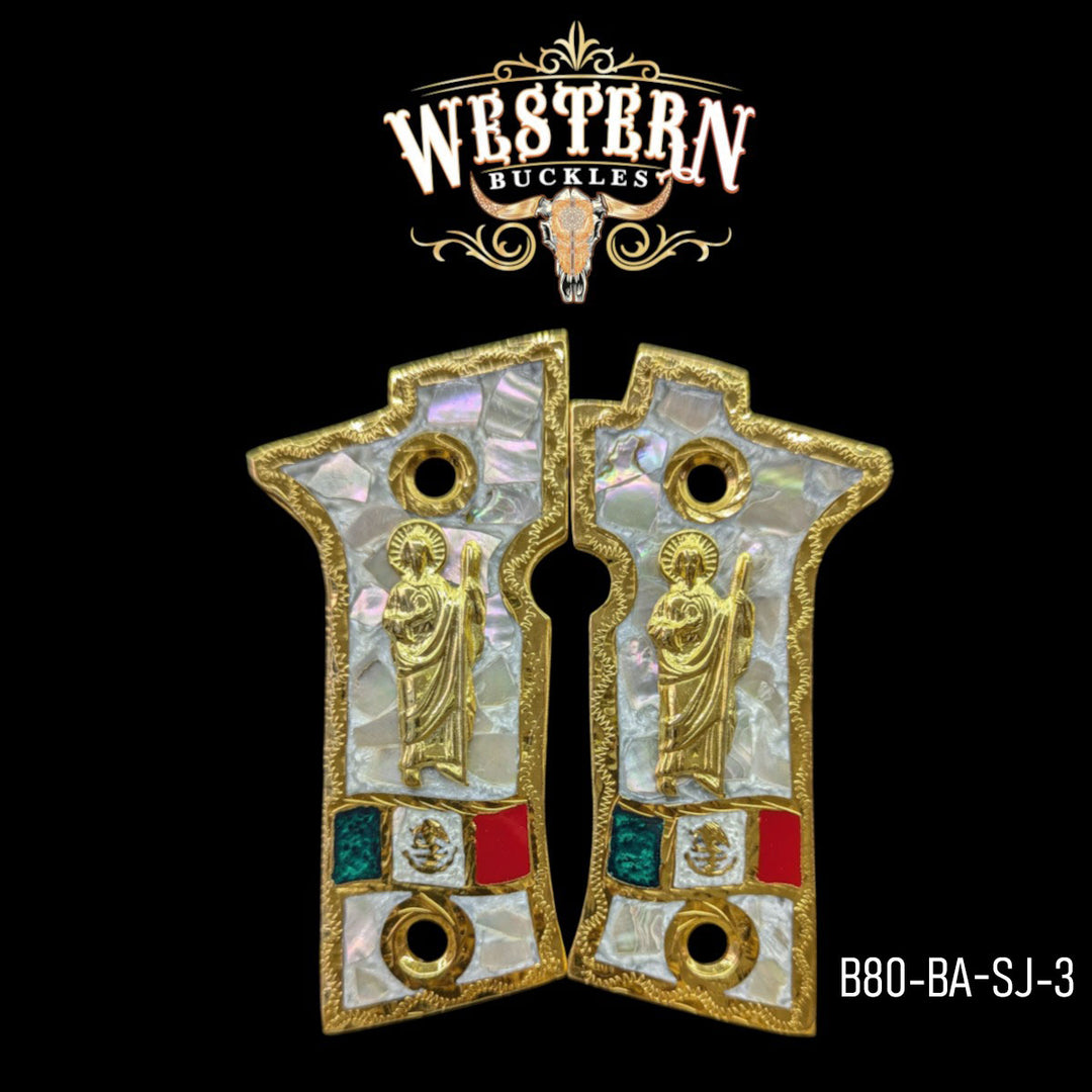 San Judas Custom Grips for the Beretta 80X — 24K Gold-Plated & Silver-Plated