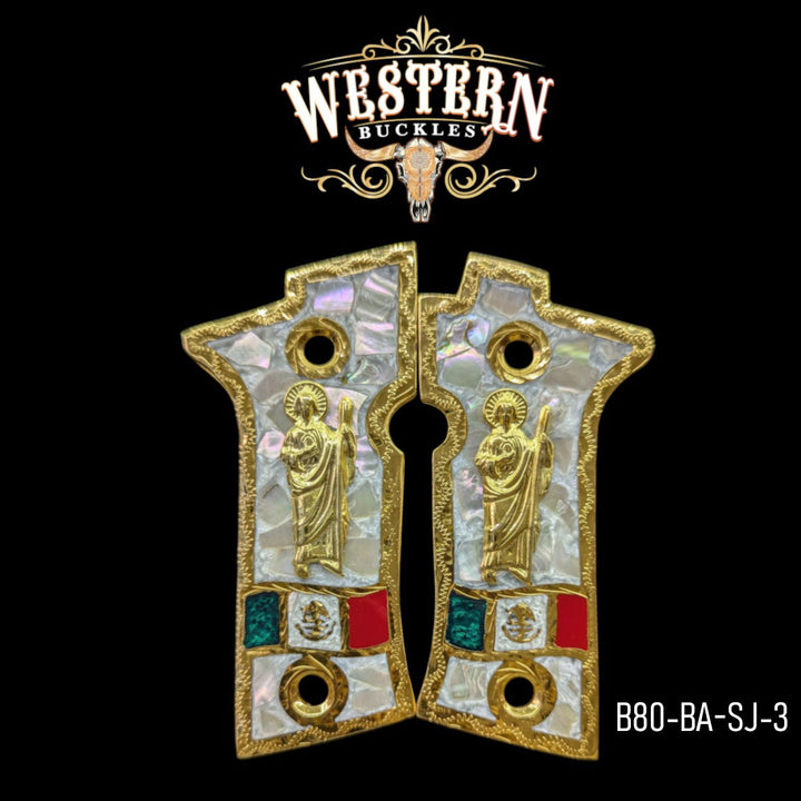 San Judas Custom Grips for the Beretta 80X — 24K Gold-Plated &amp; Silver-Plated
