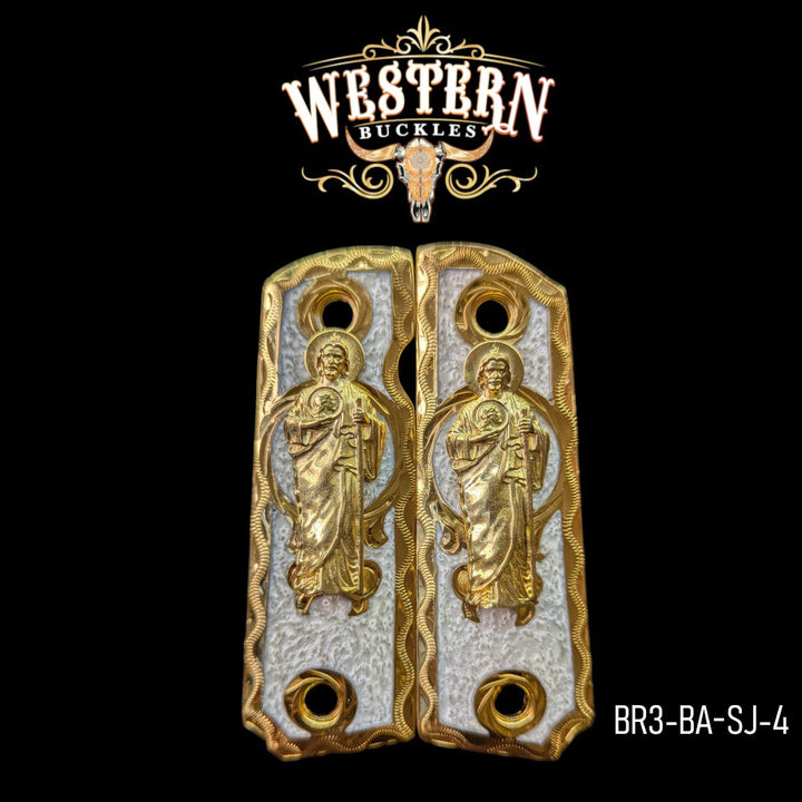 San Judas Custom Grips for the Browning 1911 / .380 / .22 — 24K Gold-Plated &amp; Artisan Resin-The Western Buckles