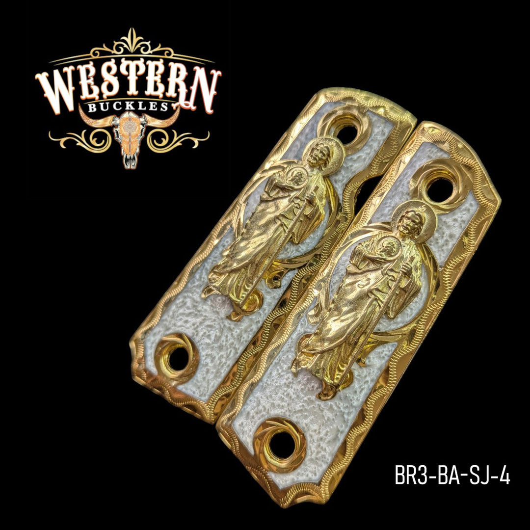 San Judas Custom Grips for the Browning 1911 / .380 / .22 — 24K Gold-Plated &amp; Artisan Resin-The Western Buckles