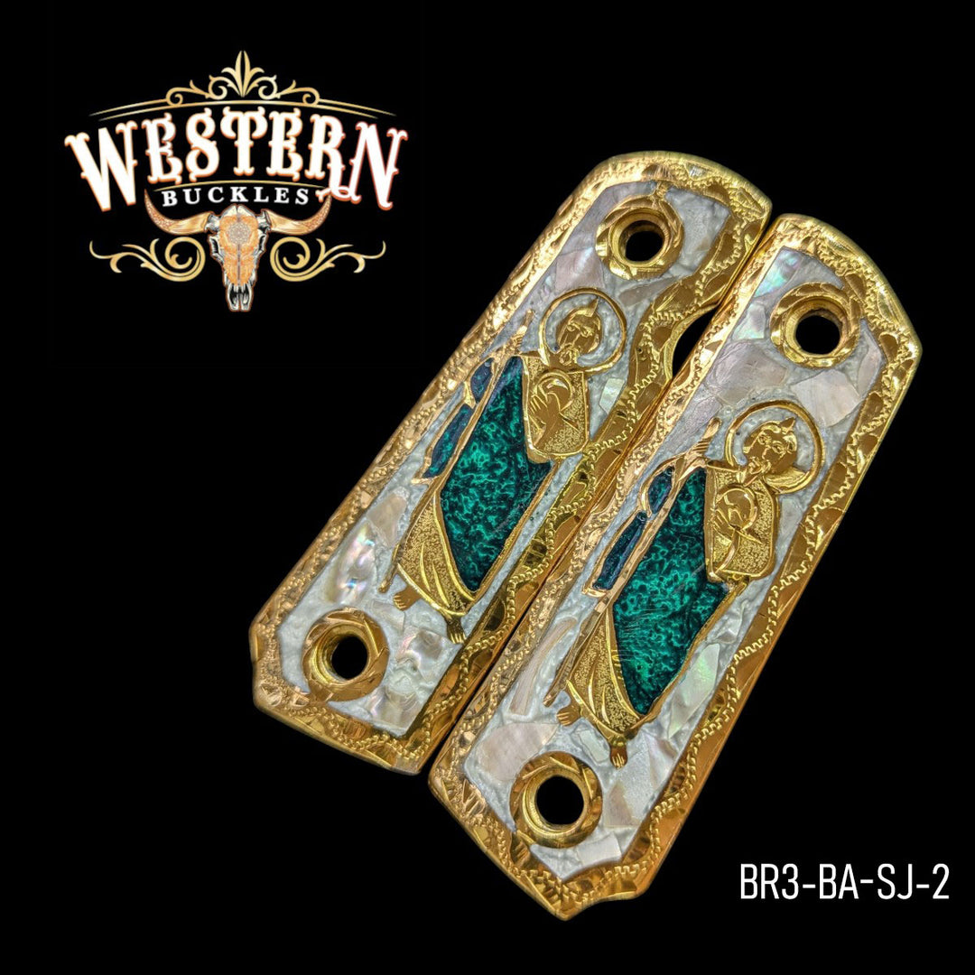 San Judas Custom Grips for the Browning 1911 / .380 / .22 — 24K Gold-Plated &amp; Artisan Resin