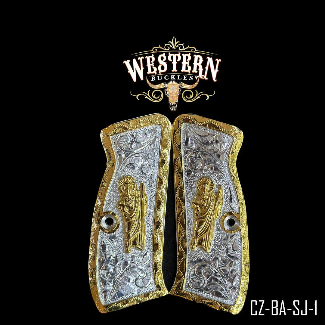 San Judas Custom Grips for the CZ 75 — 24K Gold-Plated & Silver-Plated-The Western Buckles