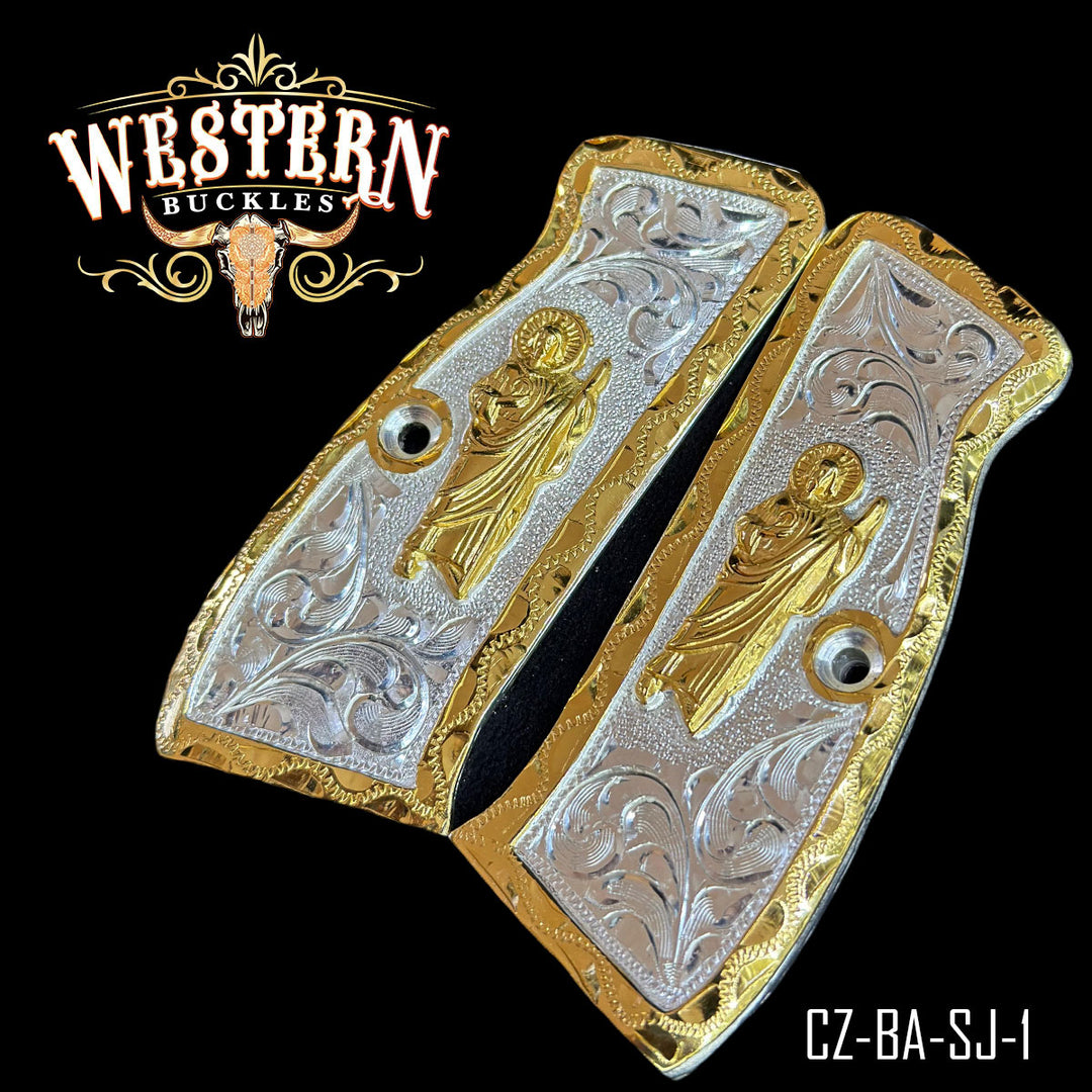 San Judas Custom Grips for the CZ 75 — 24K Gold-Plated &amp; Silver-Plated-The Western Buckles