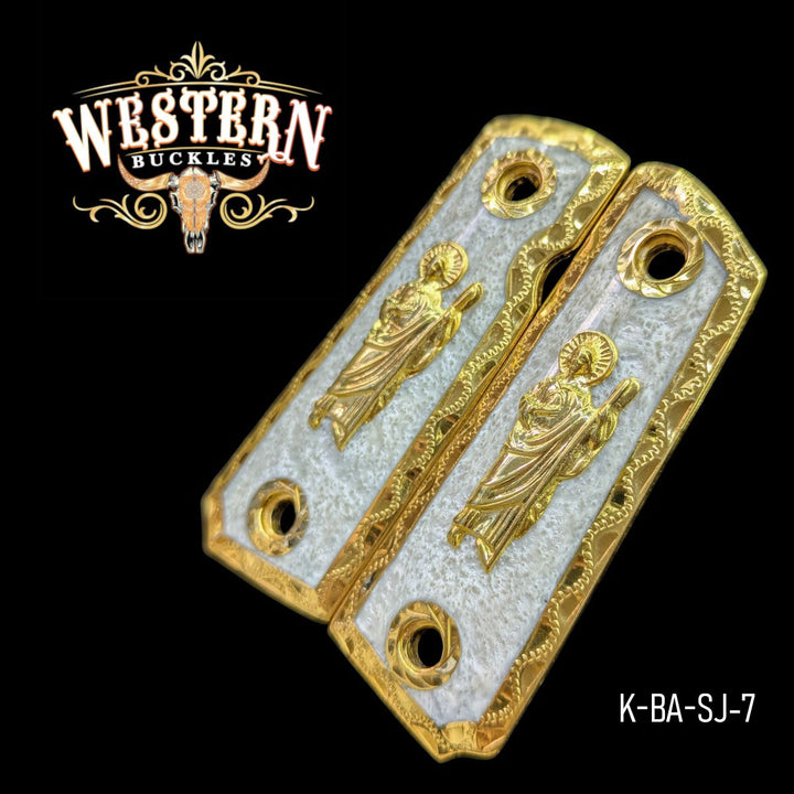 San Judas Custom Grips for the Colt 1911 Compact &amp; Defender — 24K Gold-Plated &amp; Artisan Resin