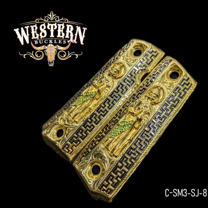San Judas Grips for 1911 Full-Size — 24K Gold-Plated with Zirconia Stones