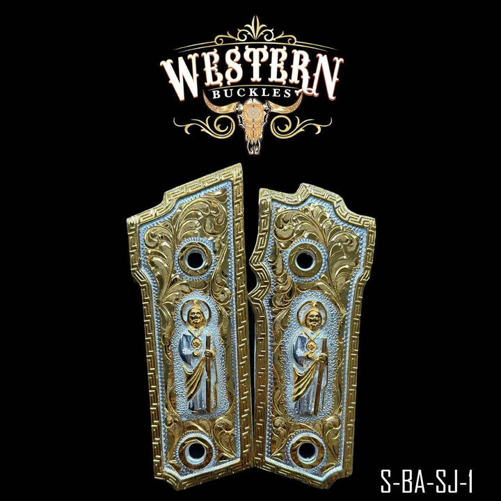 San Judas Grips for the S&amp;W Model 59 — 24K Gold &amp; Silver Plating-The Western Buckles