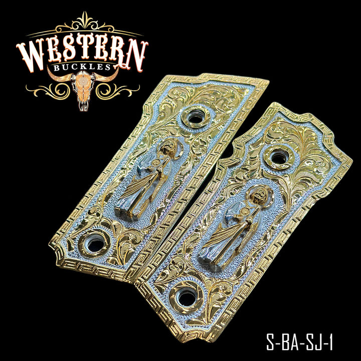 San Judas Grips for the S&amp;W Model 59 — 24K Gold &amp; Silver Plating-The Western Buckles