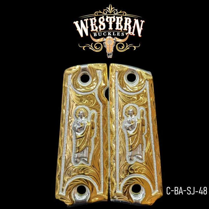 San Judas Hand-Engraved Grips for Colt 1911 Full-Size — 24K Gold-Plated