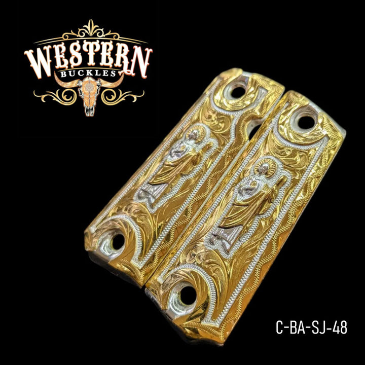 San Judas Hand-Engraved Grips for Colt 1911 Full-Size — 24K Gold-Plated