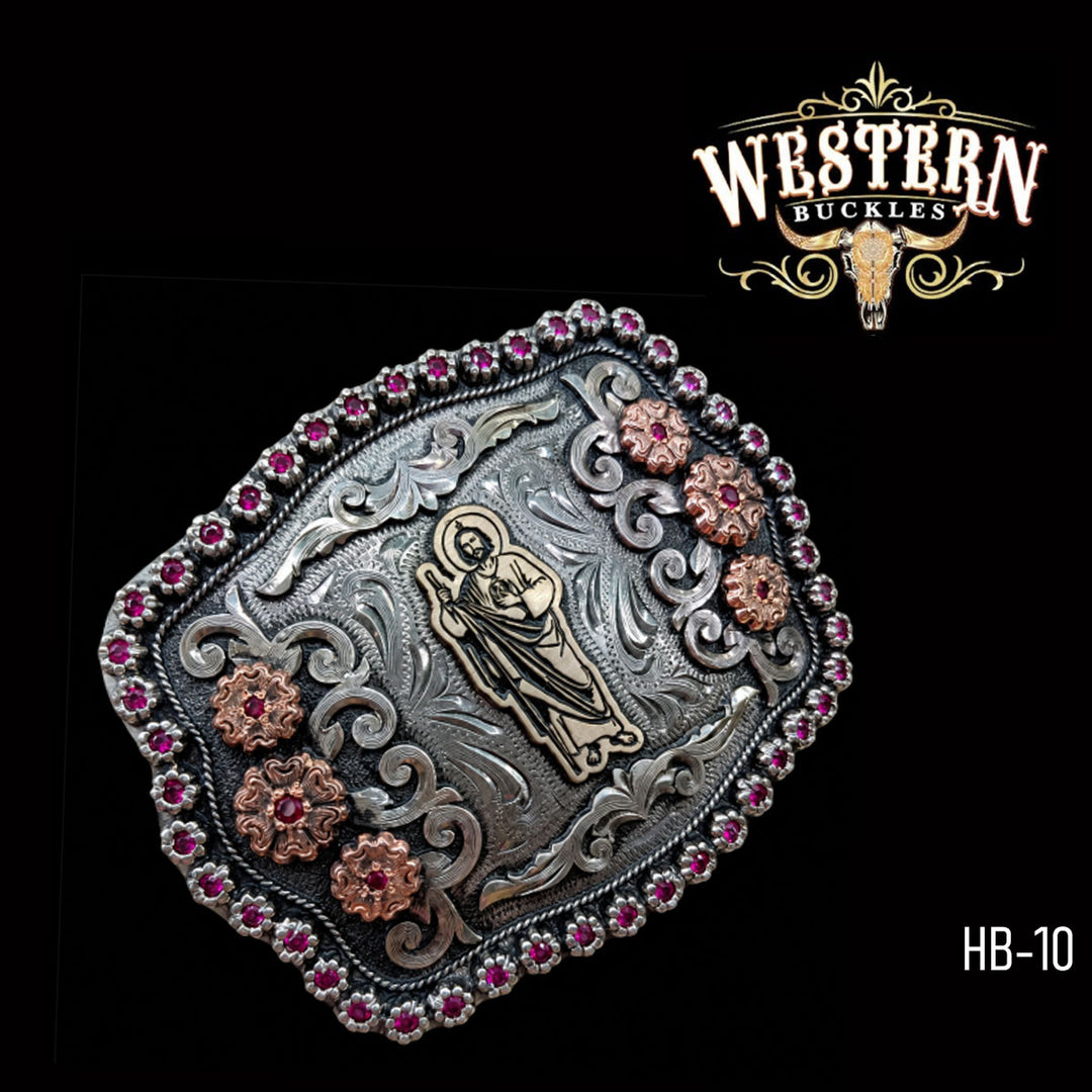 San Judas Trophy Belt Buckle · German Silver, Copper &amp; Brass-The Western Buckles