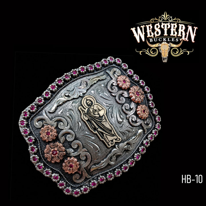 San Judas Trophy Belt Buckle · German Silver, Copper &amp; Brass-The Western Buckles