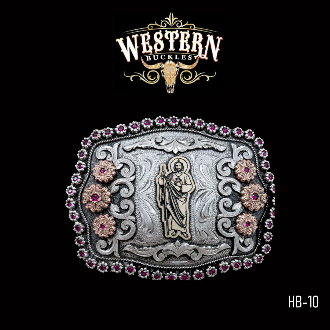San Judas Trophy Belt Buckle · German Silver, Copper &amp; Brass-The Western Buckles