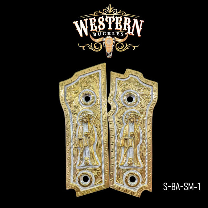 Santa Muerte Custom Grips for the Smith &amp; Wesson Model 59 — 24K Gold-Plated &amp; Silver-Plated