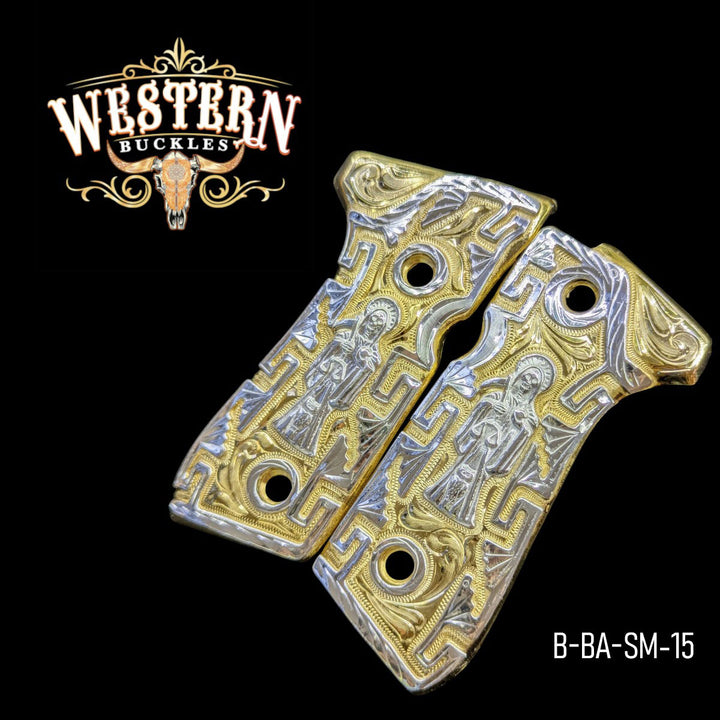 Santa Muerte Grips for Beretta 92FS — Silver-Plated on Gold-Plated