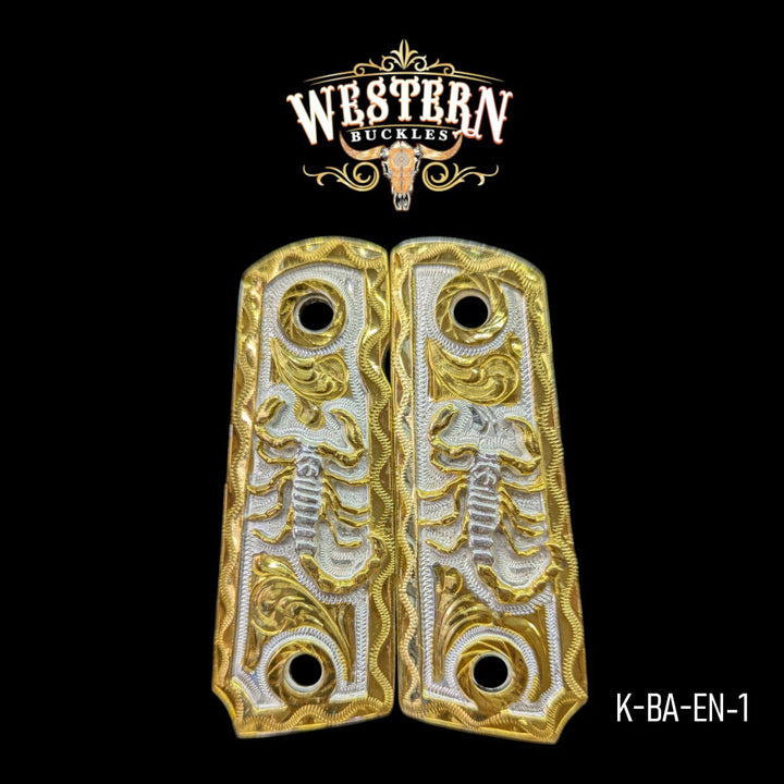 Scorpion Custom Grips for the Colt 1911 Compact &amp; Defender — 24K Gold-Plated &amp; Silver-Plated