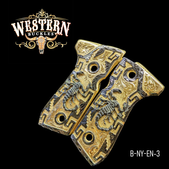 Scorpion Grips for Beretta 92FS — Gold &amp; Silver-Plated on Black Nickel
