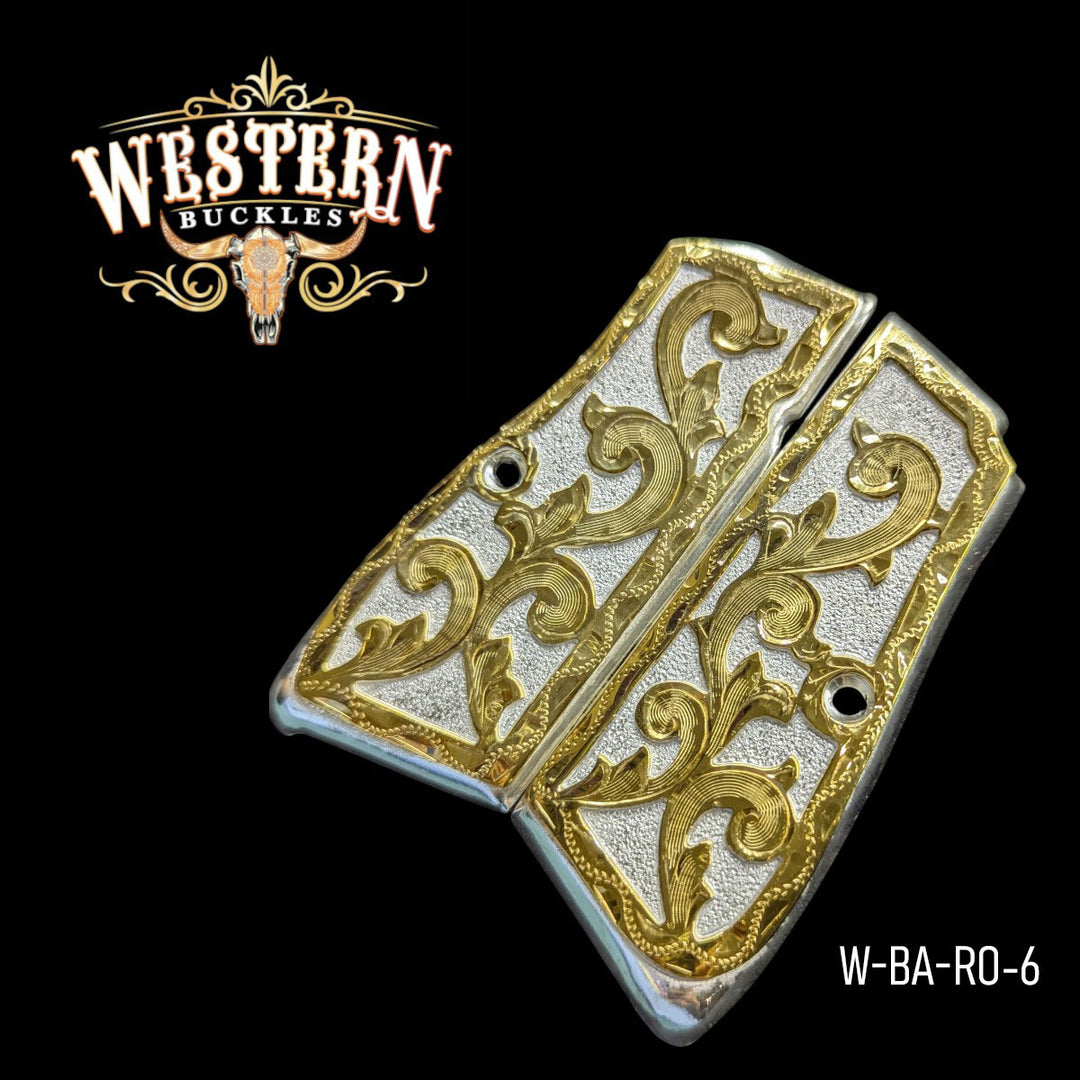 Scrollwork Grips for Browning Hi-Power — 24K Gold &amp; Silver Plating