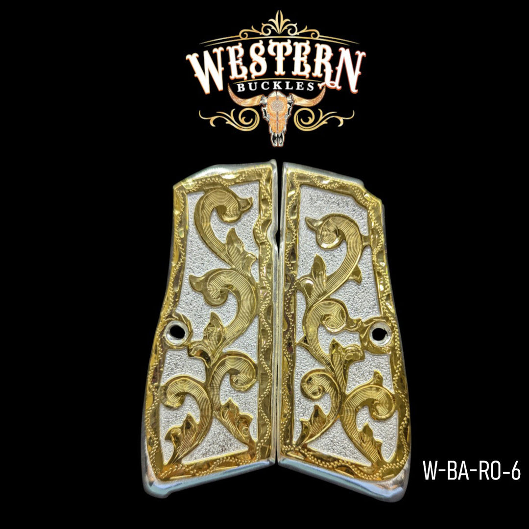 Scrollwork Grips for Browning Hi-Power — 24K Gold & Silver Plating