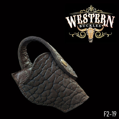 Brown textured leather pistol grip cover with Western design, model