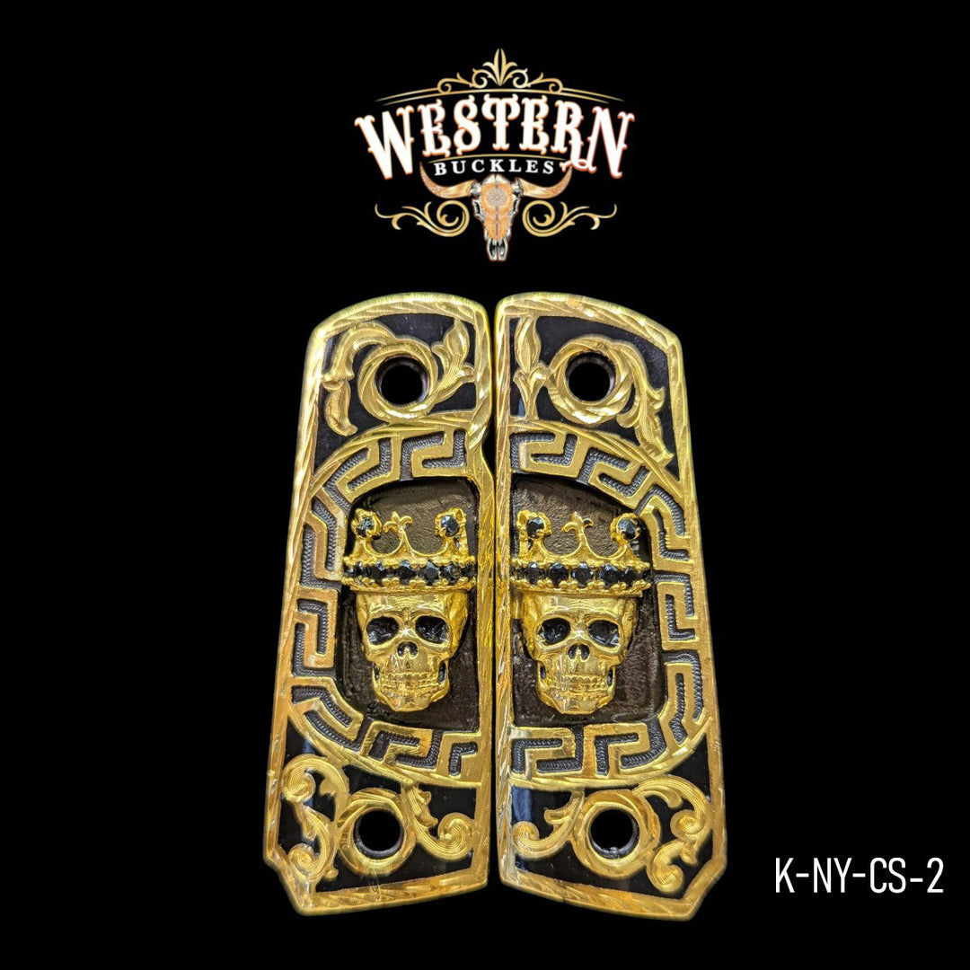 Skull Custom Grips for the Colt 1911 Compact & Defender — 24K Gold-Plated & Black Nickel & Artisan Resin
