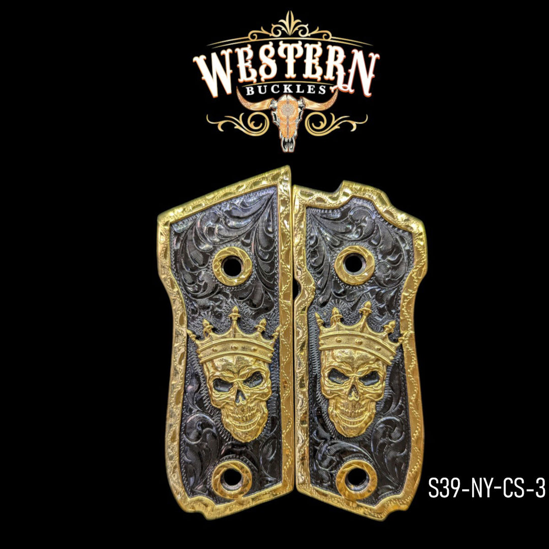 Skull Custom Grips for the Smith &amp; Wesson Model 39 — 24K Gold-Plated &amp; Black Nickel
