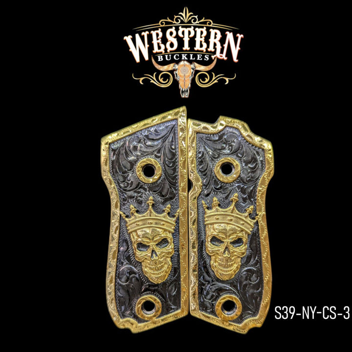 Skull Custom Grips for the Smith &amp; Wesson Model 39 — 24K Gold-Plated &amp; Black Nickel