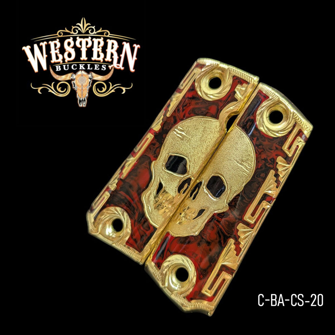 Skull Grips for Colt 1911 Full-Size — 24K Gold-Plated with Red Resin
