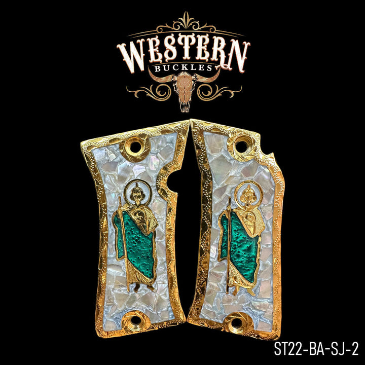 Star 22 San Judas Gold and Pearl Resin-The Western Buckles