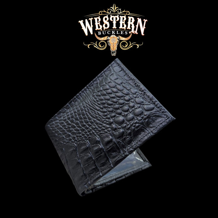Synthetic Leather Satin Black Cocodrile Wallet-The Western Buckles