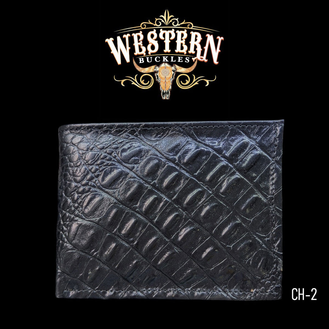 Synthetic Leather Black Cocodrile Wallet-The Western Bukles