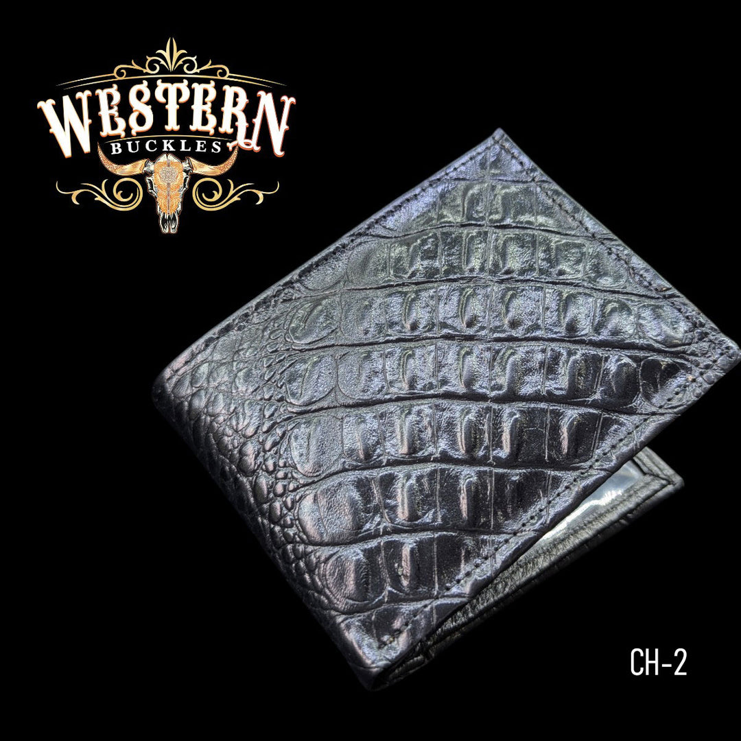 Synthetic Leather Black Cocodrile Wallet-The Western Bukles