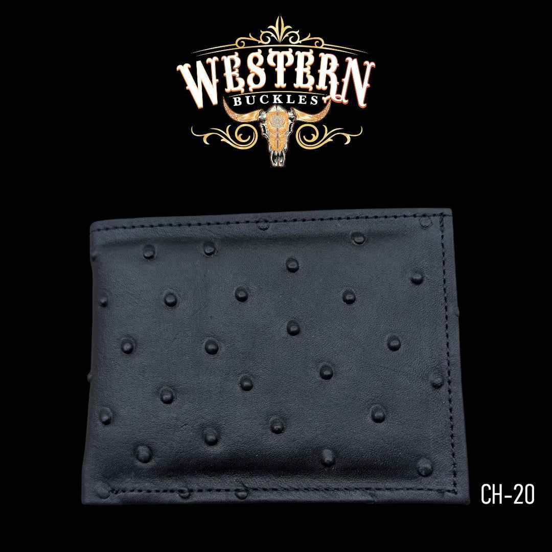 Synthetic Leather Black Ostrich Wallet-The Western Buckles