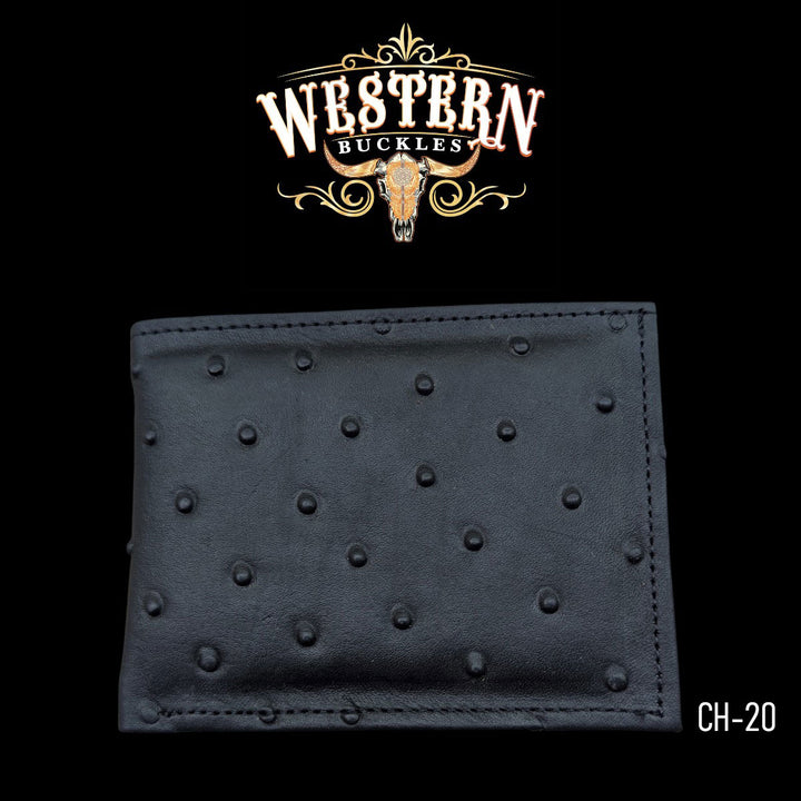 Synthetic Leather Black Ostrich Wallet-The Western Buckles