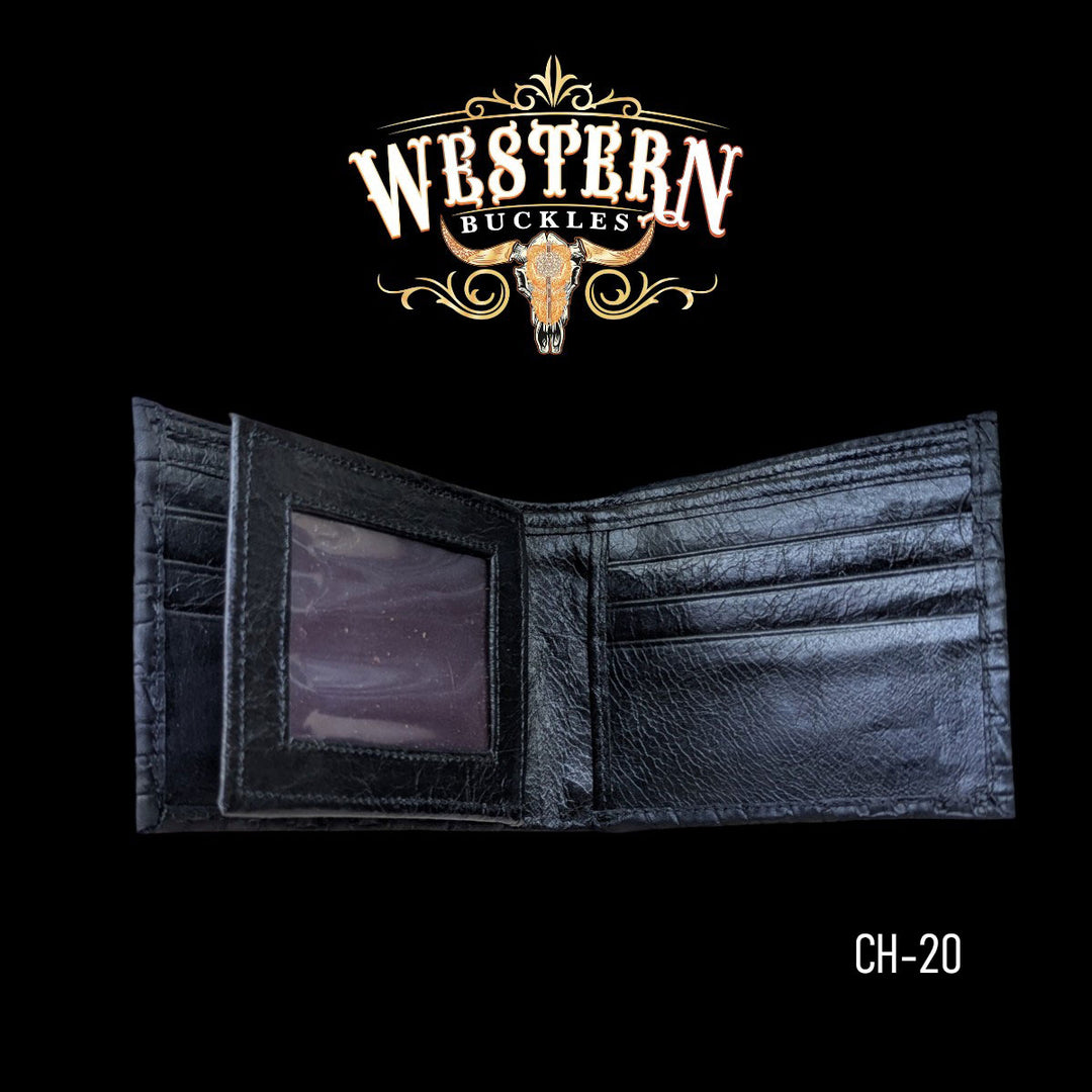 Synthetic Leather Black Ostrich Wallet-The Western Buckles